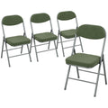 Set of Four Folding Seat Chairs with Soft Corduroy Upholstery for Dining or Guests Green