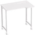 Compact Folding Desk on Wheels for Home Office or Study Space White Wood Effect AOSOM