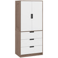 Two Door Wardrobe with Drawers for Bedroom Storage, White and Brown by HOMCOM