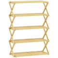 Five Tier Folding Bamboo Shoe Rack Space Saving Storage Organiser For Hallway Natural AOSOM