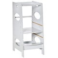 Grey Toddler Kitchen Step Stool With Adjustable Platform For Safe Independent Standing