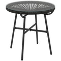 Black Rattan Side Table Round Outdoor Coffee Table With Tempered Glass Top by Outsunny