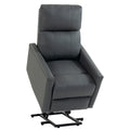 Dark grey power lift riser recliner chair on a white background with its black lift base