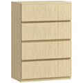 Chest of Drawers with 4 Spacious Handleless Drawers for Bedroom Storage Natural Wood AOSOM