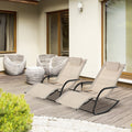 2 Piece Garden Rocking Sun Lounger Set with Mesh Fabric and Storage Bag Cream White AOSOM