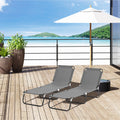 2 Pack Folding Sun Loungers with 5 Position Recline and Breathable Mesh for Garden Use Grey AOSOM