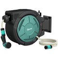 Wall Mounted Retractable Garden Hose Reel With Auto Rewind And Spray Nozzle Black Outsunny