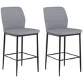 Homcom set of 2 grey velvet bar stools with black steel legs, studio shot