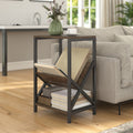 Narrow Side Table with 3 Tier Storage and Magazine Rack for Living Room or Bedroom Oak