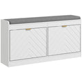Shoe Storage Bench with Padded Seat and Flip Drawers for Hallway Organising White