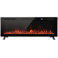 Black 127 cm slim electric fire with orange flames on two feet, white background