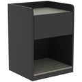 Homcom slim bedside table in black and grey wood effect, angled view showing drawer and open shelf
