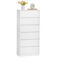 Snow White tall 6 drawer chest of drawers on a white background with flowers and a clock on top