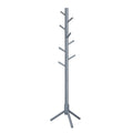 Grey solid wood Vasagle coat rack with 8 hooks and a triangular tripod base