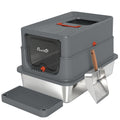 PawHut stainless steel XL cat litter tray with lid, dark grey