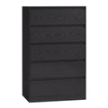 Black wood grain tall 5 drawer chest of drawers with handle-free fronts on a white background