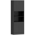 Front view of the black wood effect tall kitchen storage cabinet