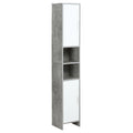 Tall slim bathroom cabinet in grey and white, front view