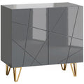 Sideboard with Adjustable Shelf for Living Room Storage High Gloss Grey Gold Tone