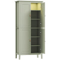 Tall Kitchen Pantry Cupboard with Motion Sensor LED Light for Storage Organisation Green
