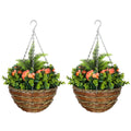 Set of Two Hanging Lisianthus Flower Pots Orange and Green by Outsunny