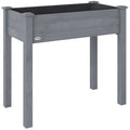 Wooden Raised Garden Planter Box With Bed Liner Ideal For Vegetables And Herbs Dark Grey AOSOM