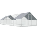 PawHut Chicken Run Galvanised Walk-in Chicken Coop Hen Poultry House Cage Rabbit Hutch with Water-Resist Cover, 3 x 8 x 2m AOSOM