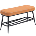 PU Leather Shoe Storage Bench With Padded Seat and Hidden Compartment, Brown