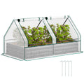 Metal Raised Garden Bed with Cover for Herbs and Vegetables White and Dark Grey by Outsunny
