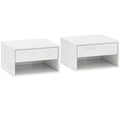 Floating Bedside Tables Set of 2 with Drawer and Shelf for Space Saving Storage High Gloss White AOSOM