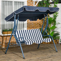 3 Seater Garden Swing Chair with Adjustable Canopy and Steel Frame for Outdoors, Blue Stripes Outsunny