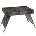Foldable Rattan Garden Side Table with Steel Frame Space Saving Patio Coffee Table