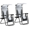 Set of 2 Light Grey Zero Gravity Outdoor Recliner Chairs with Canopy and Cushion by Outsunny