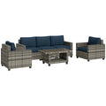 6 Seater Rattan Garden Furniture Set with Cushions Navy Blue by Outsunny