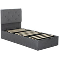 Single Ottoman Bed Frame with Gas Lift Storage and Padded Velvet Headboard, Dark Grey Homcom