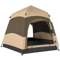 Pop Up 4 Person Tent for Quick Group Camping Shelter with Mesh Windows Brown and Khaki