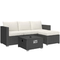 5 Piece Rattan Garden Lounge Set with Gas Fire Pit Table and Footstool Black by Outsunny