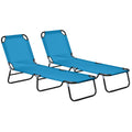 Folding Sun Lounger Set of 2 for Garden or Beach with Adjustable Backrest, Sky Blue Outsunny