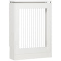 White 60 cm slatted radiator cover with top shelf on a white background
