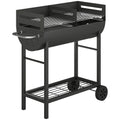 Half Drum Charcoal BBQ Grill Trolley with 2 Cooking Zones for Easy Family Barbecues Black Outsunny