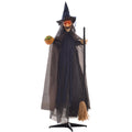 Homcom witch with broomstick Halloween animatronic holding a light-up pumpkin on a white studio background