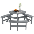 6 Seater Round Wooden Picnic Table With Benches and Parasol Hole for Garden and Patio Grey by Outsunny Outsunny