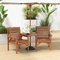 Wooden Garden Love Seat With Built In Coffee Table And Parasol Hole For Outdoors Tan Brown AOSOM