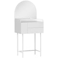 White Dressing Table with Arched Mirror and 3 Storage Drawers for Bedroom