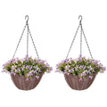 Artificial Hanging Flower Baskets Set of 2 with 75 Leaves for Home or Office Purple