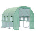 Walk In Polytunnel Greenhouse With Roll Up Sidewalls UV Resistant Cover For Plants Green