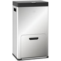 56L Stainless Steel Triple Kitchen Recycling Bin With Deodoriser Holders and Wheels by HOMCOM