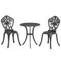 Black Three Piece Aluminium Floral Bistro Set for Garden or Patio by Outsunny