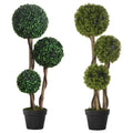HOMCOM Decorative Artificial Plants Set of 2, Boxwood Ball Topiary Trees in Pot Fake Plants for Home Indoor Outdoor Decor, 90 cm, Dark Green AOSOM