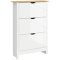 Slim White High Gloss Shoe Cabinet with 3 Flip Drawers and Adjustable Shelves for 18 Pairs by HOMCOM